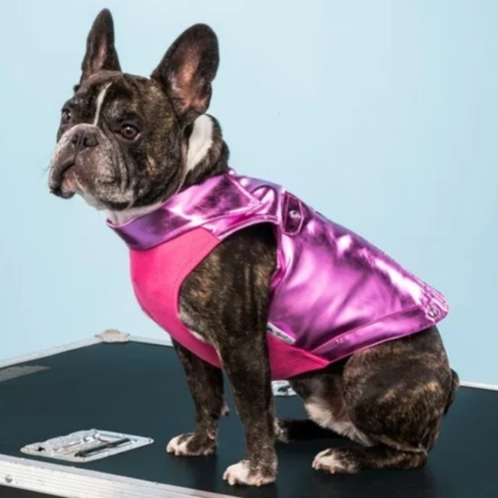 NWT Doggy Parton metallic Moto dog jacket L